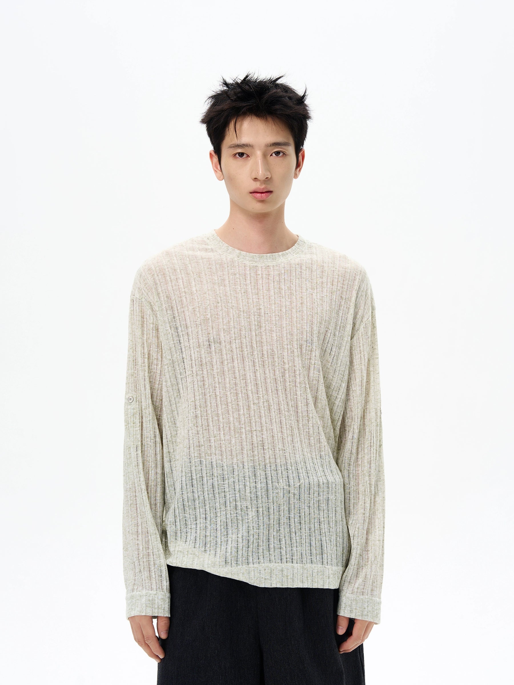 Sheer Ribbed Long Sleeve Knitted Lightweight Top