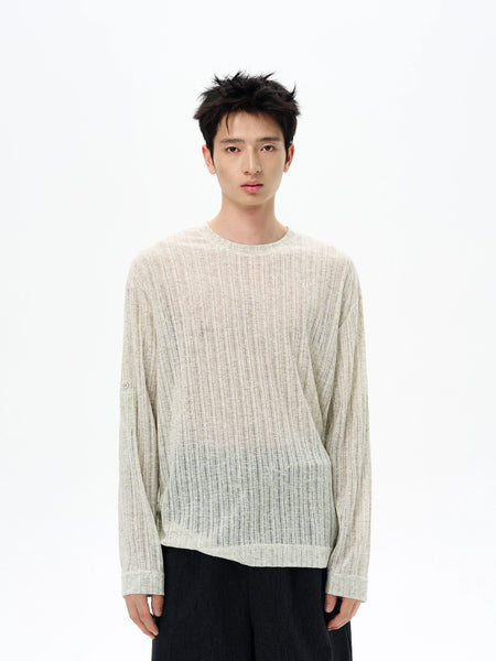 Sheer Ribbed Long Sleeve Knitted Lightweight Top