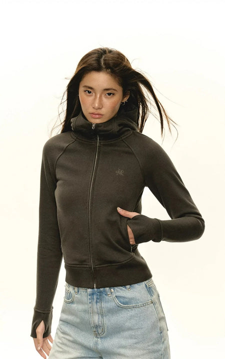 Slim Fit High Collar Zip-Up Hoodie