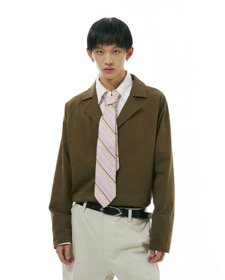 Camp-Collar V-Neck Long Sleeve Shirt