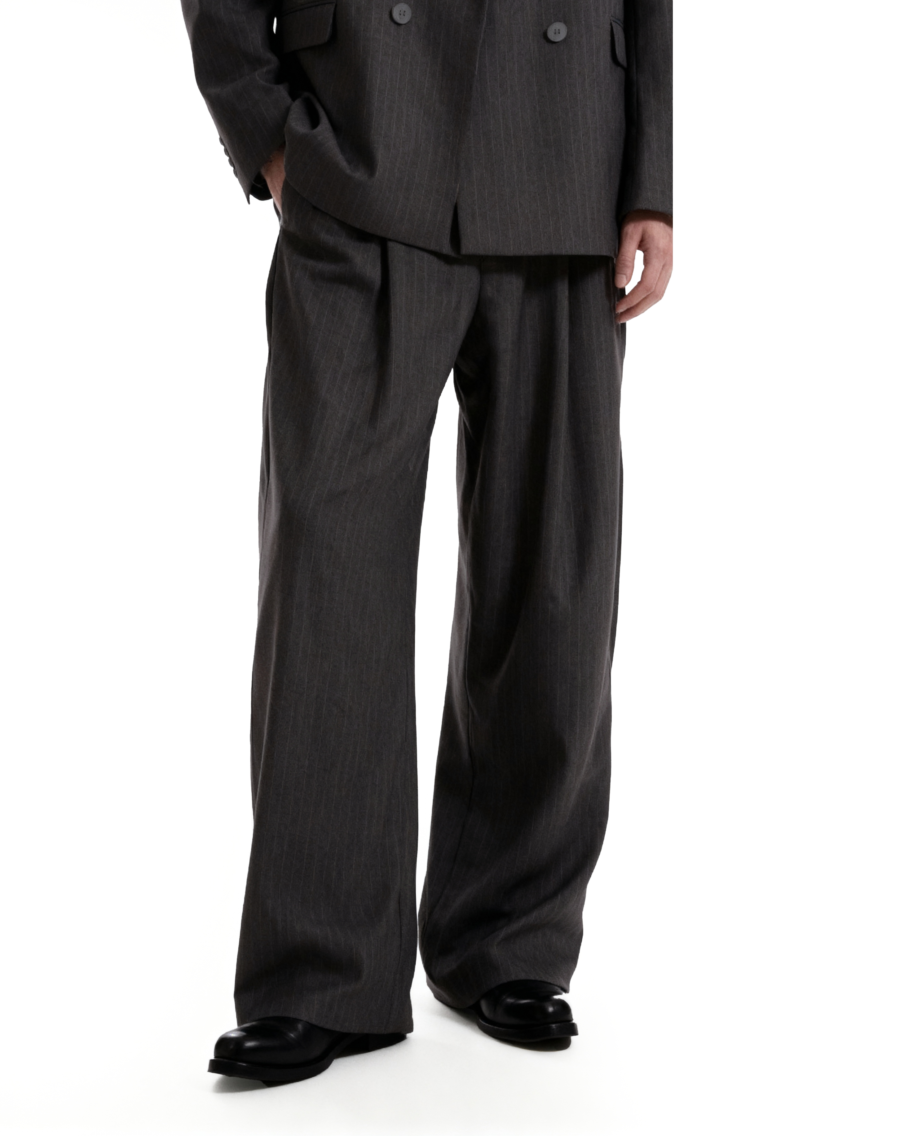 Boxy Double-Breasted Pinstripe Blazer and Wide Leg Pleated Pants Two-Piece Set - nightcity clothing