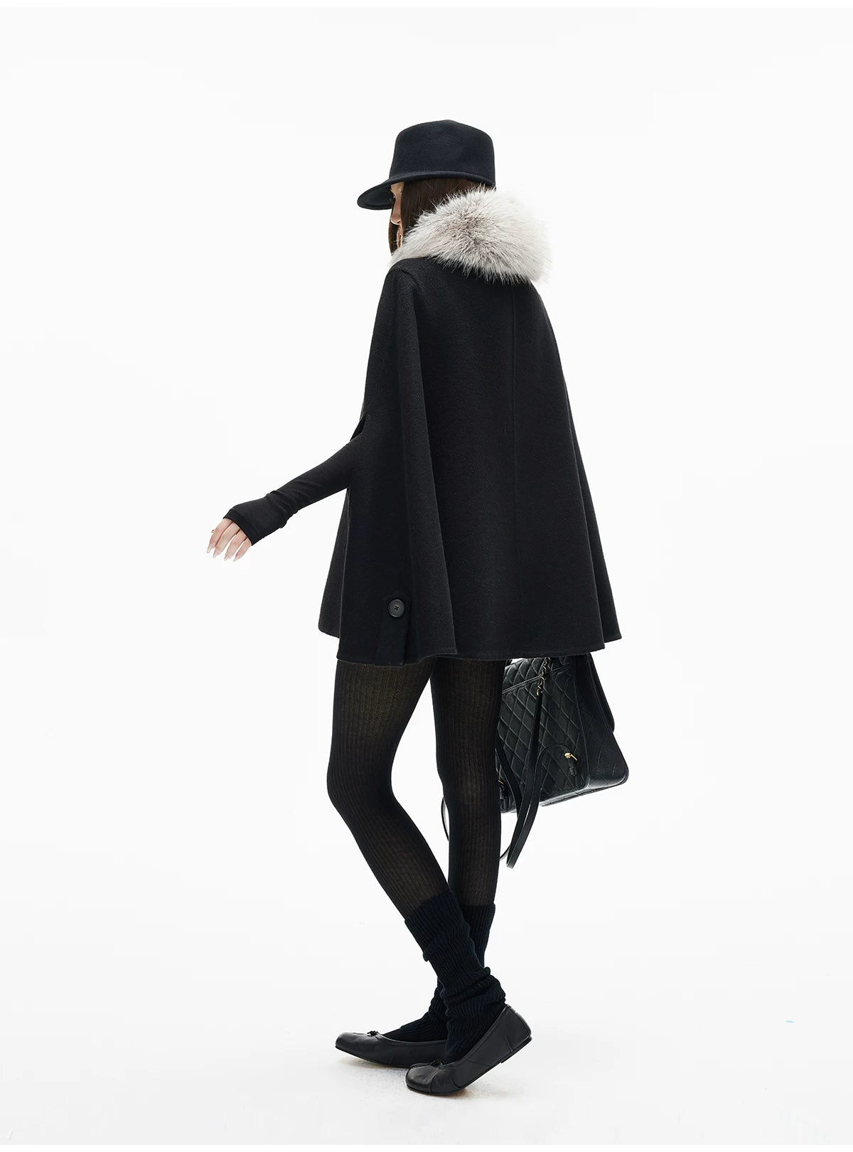 Faux Fur Collar Oversized Poncho Pullover - nightcity clothing