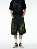 Distressed Denim Bermuda Shorts with Frayed Hems