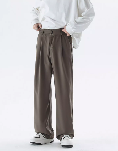 Wide Leg Tailored Lightweight Trousers with Belt Detail - nightcity clothing