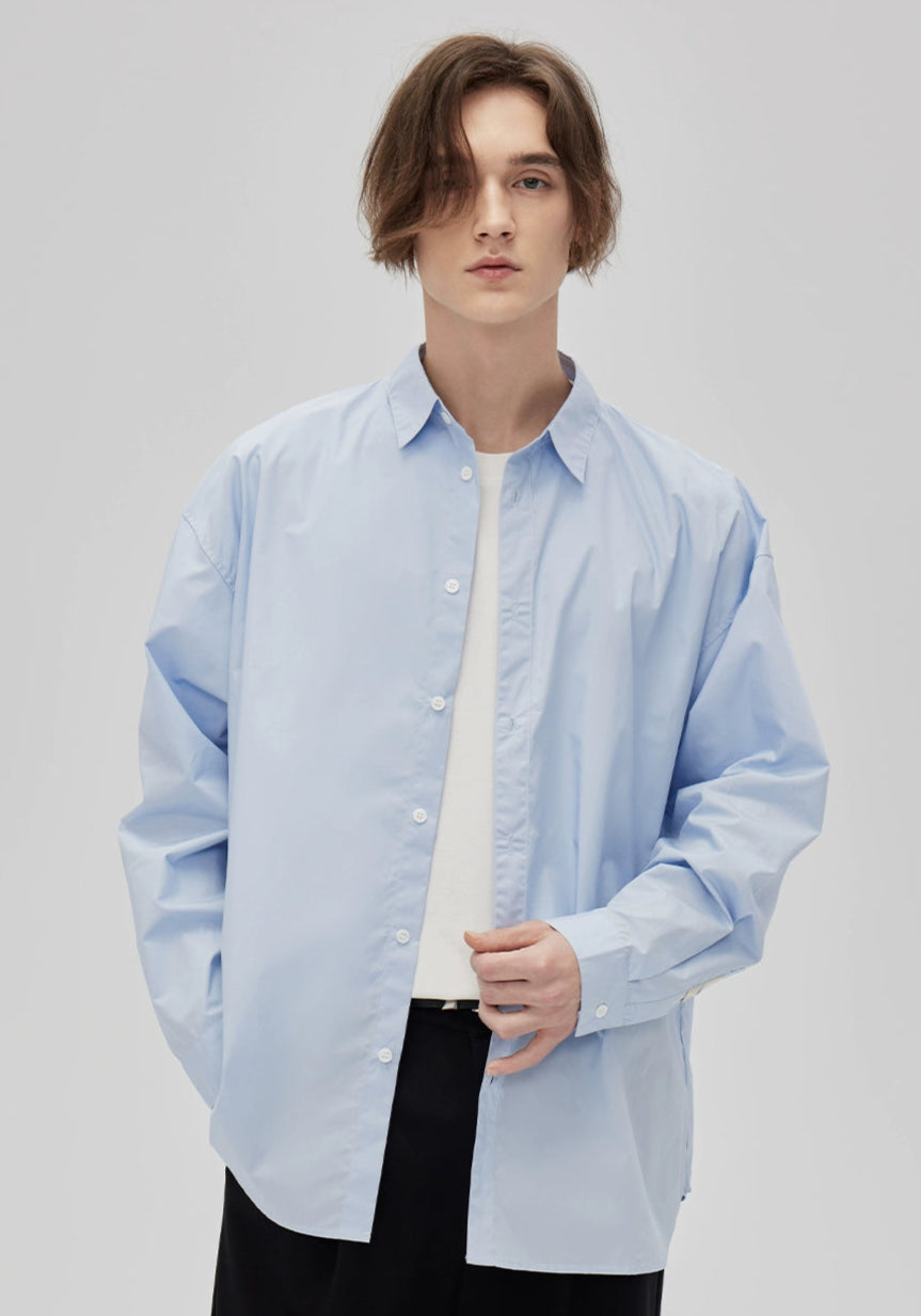 Oversized Drop Shoulder Long Sleeve Button-Up Shirt