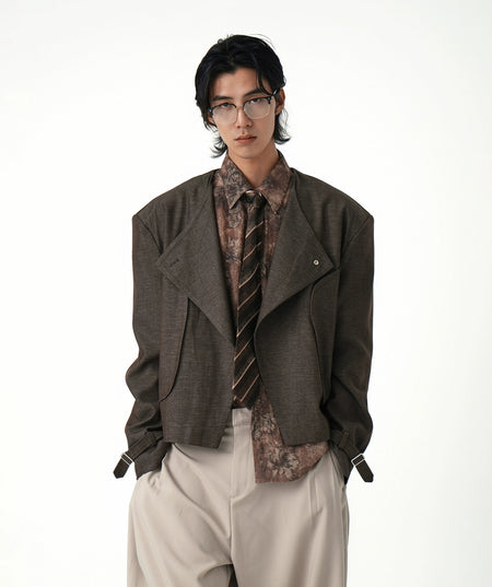 Asymmetric Button Mid Crop Jacket with Buckled Cuffs - nightcity clothing