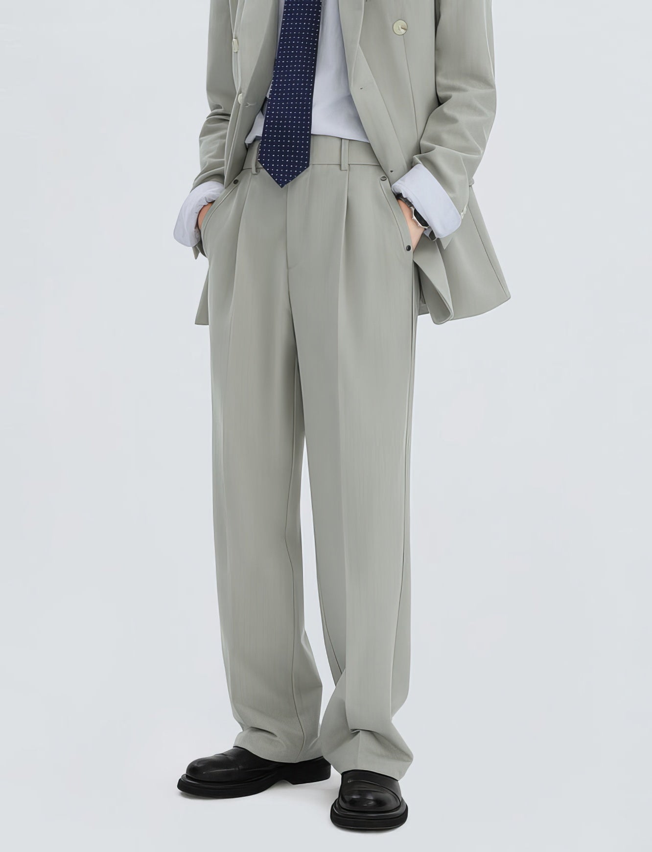 Straight Leg Pleated Trousers with Belt Loops