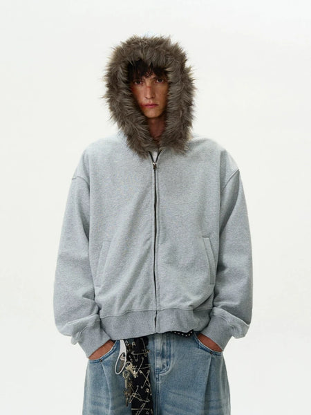 Faux Fur Hooded Zip Jacket with Pockets - nightcity clothing