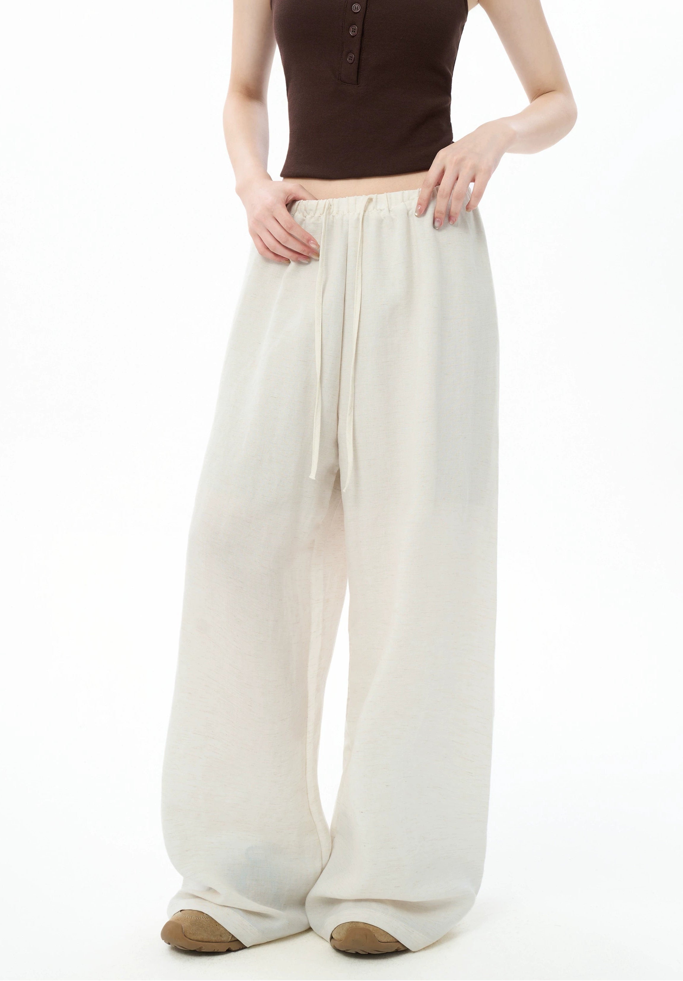 Wide Leg Drawstring Wide Leg Pants with Elastic Waist