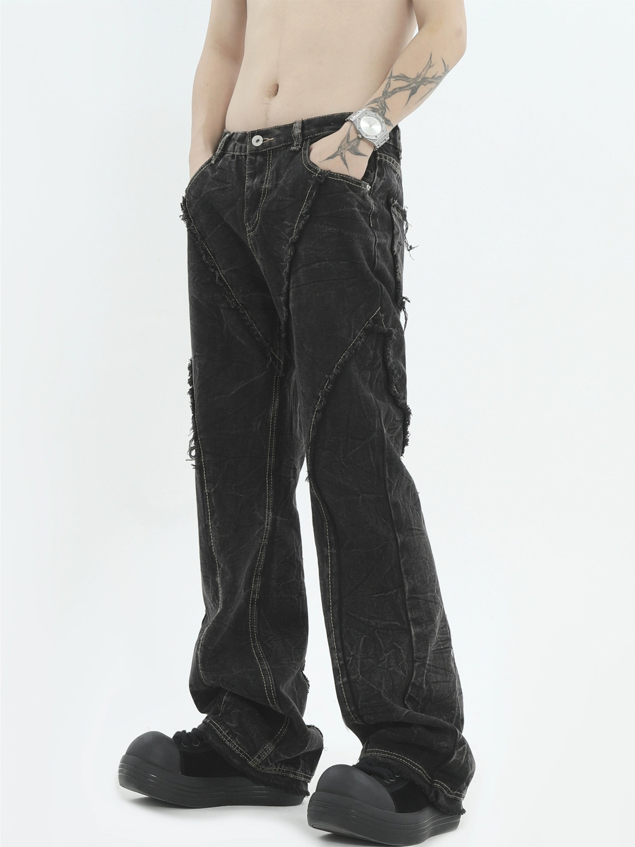 Distressed Crinkle Texture Wide Leg Pants