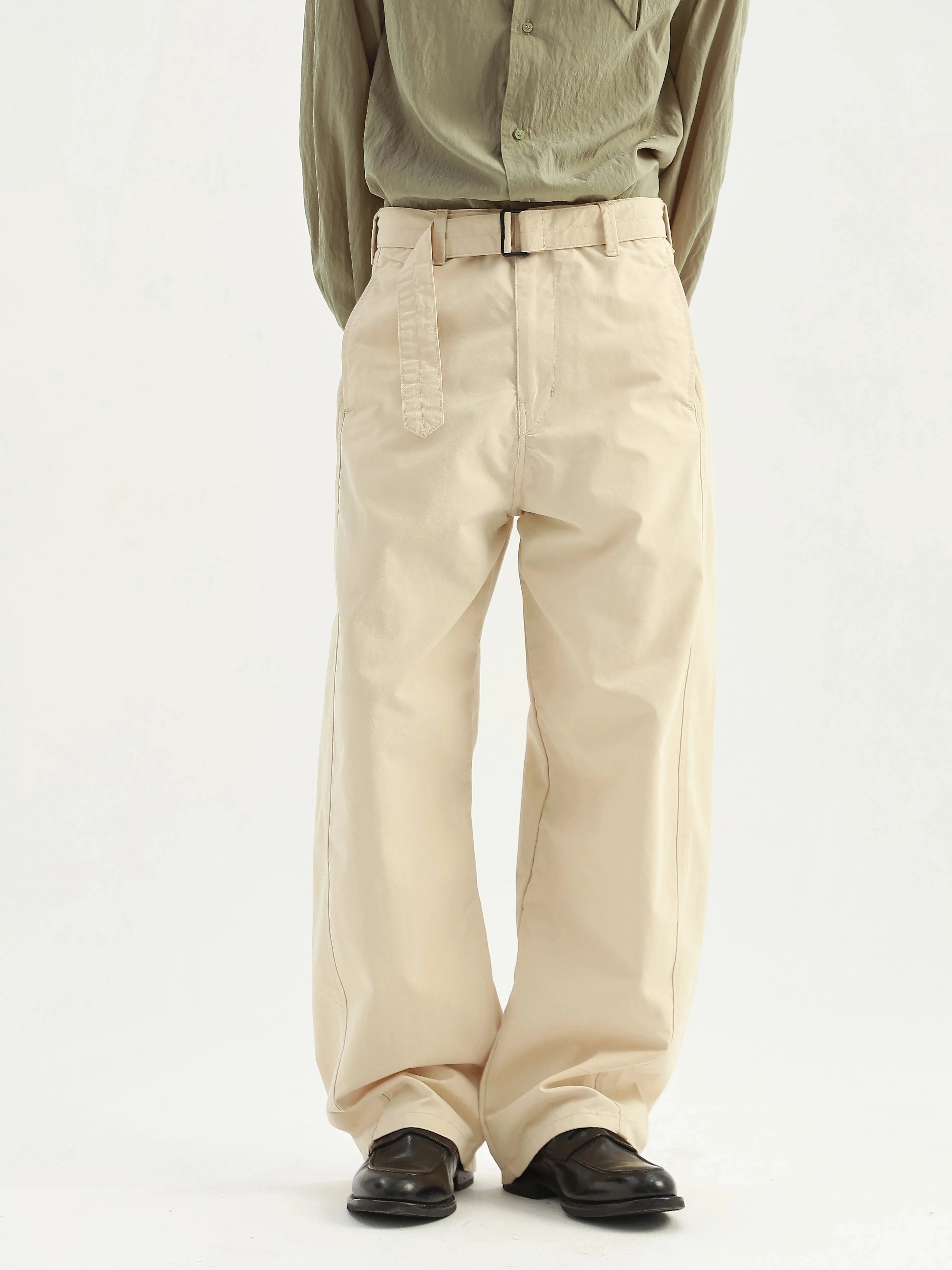 Straight-Leg Belted Utility Worker Trousers