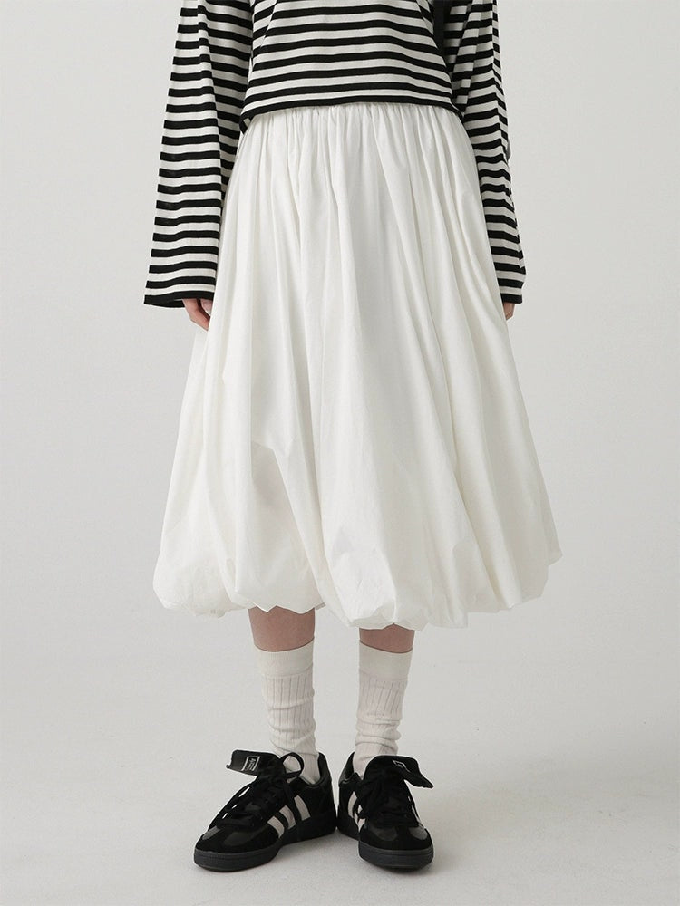 High-Waisted Balloon Midi Skirt with Pockets