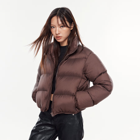 Minimal Cropped High-Collar Puffer Jacket - nightcity clothing