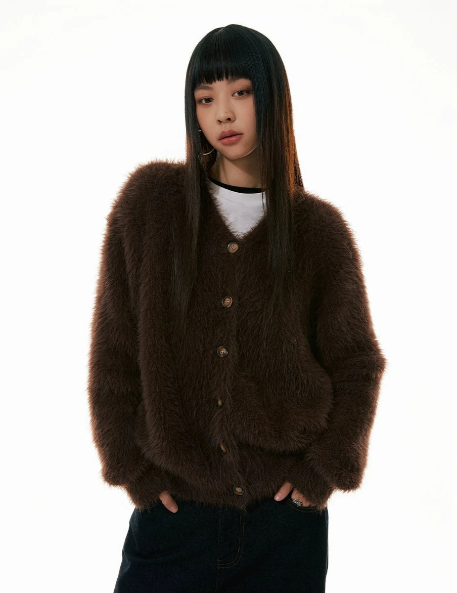 Fuzzy button up cardigan discount