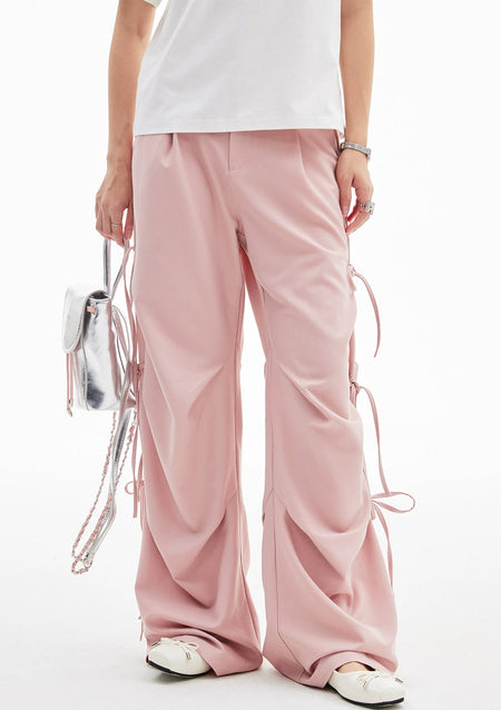 Wide Leg Panel Pants with Bow Details and Belt Loops