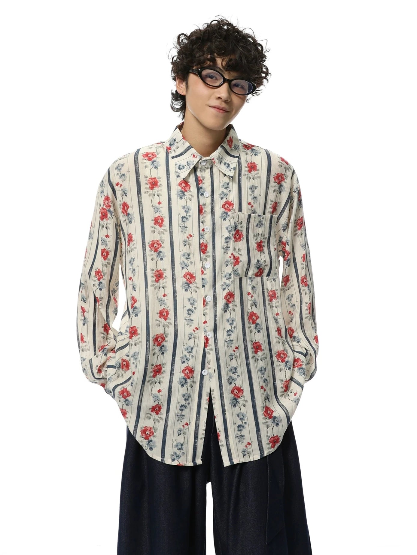 floral & stripe dress shirts Floral Trim Striped Button-Up Shirt