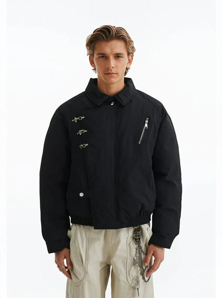 おすすめ Fireman Buckle Jacket Bomber Collared Asymmetrical ジャケット・アウター