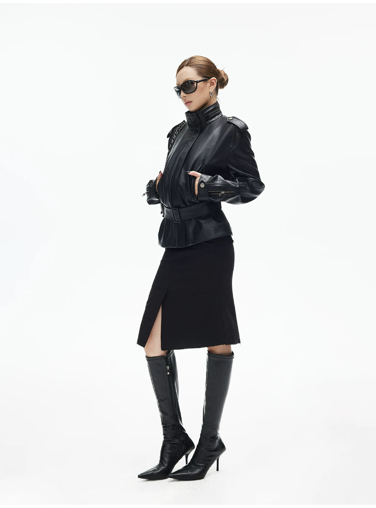 Semi Flare Frayed Midi Skirt with Front Slit - nightcity clothing