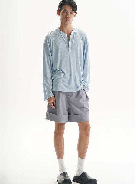 Textured Long Sleeve Lightweight Henley Top - nightcity clothing