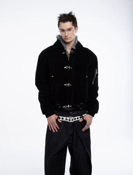 Faux Shearling Lined Suede Fireman Buckle Jacket - nightcity clothing