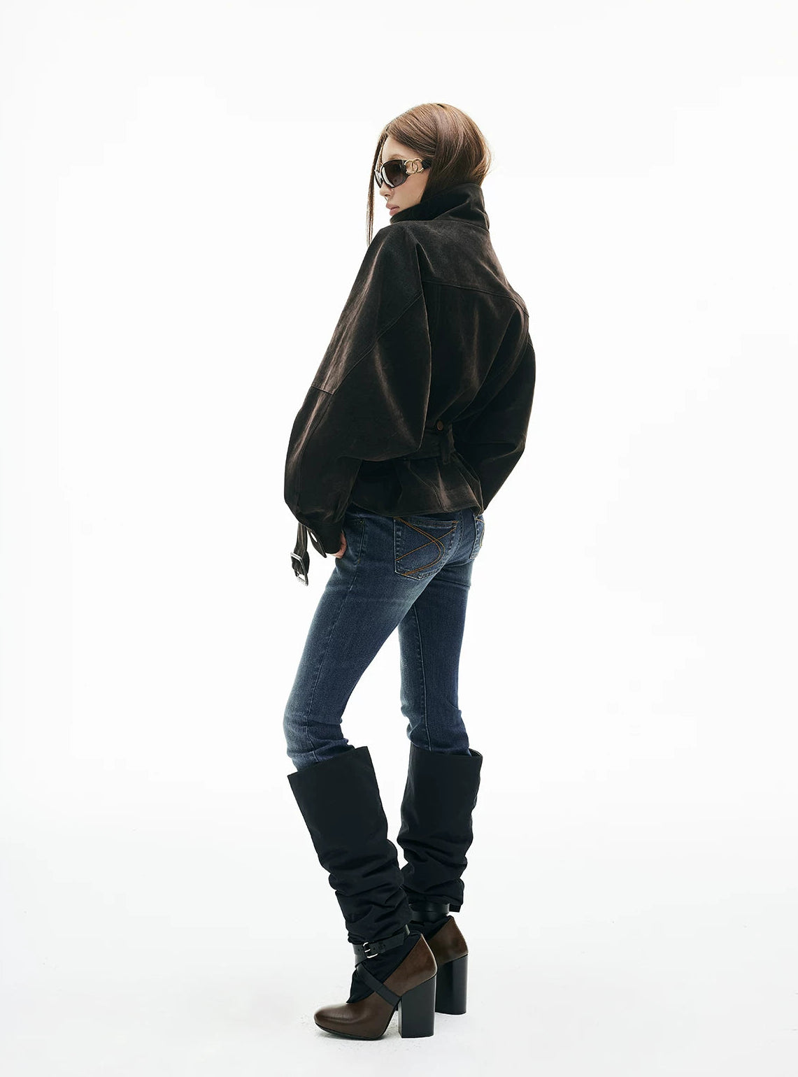 Faux Leather Lining Denim Jacket with Belt - nightcity clothing