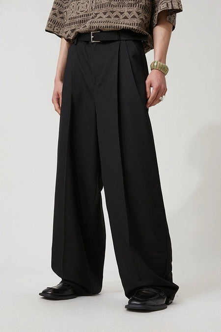 Wide Leg Pleated Loose-Fit Trousers - nightcity clothing