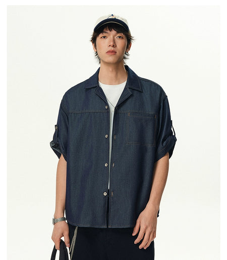 Soft Denim Short Sleeve Camp Collar Button Shirt