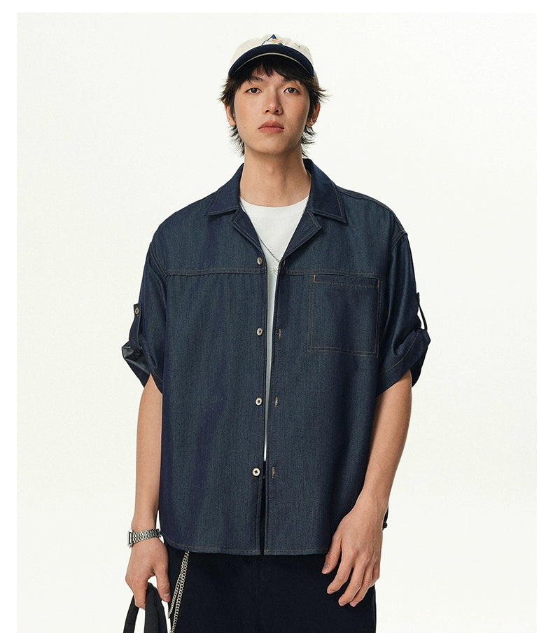 Soft Denim Short Sleeve Camp Collar Button Shirt