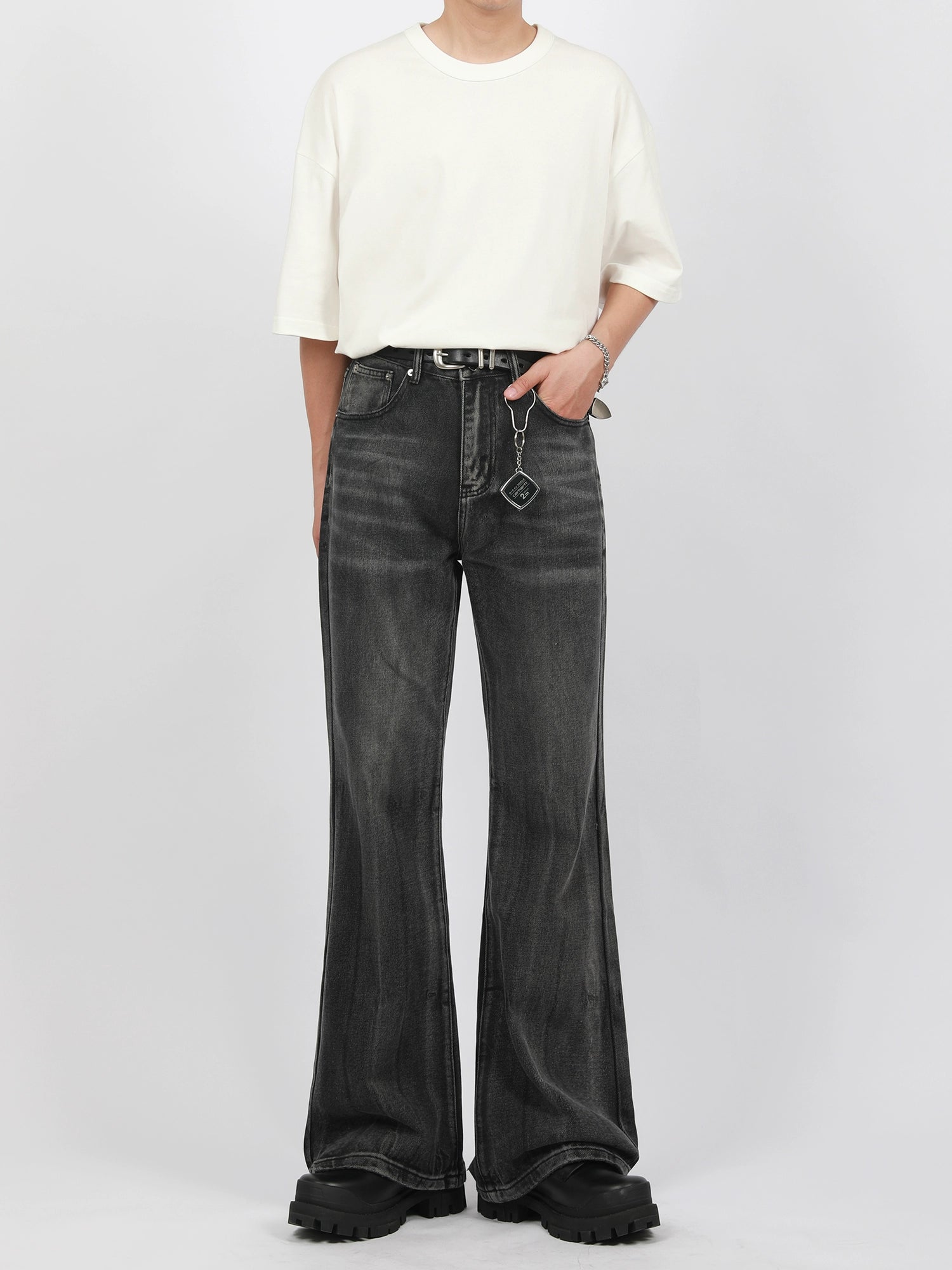 Faded Slim Fit Semi-Flare Denim Jeans