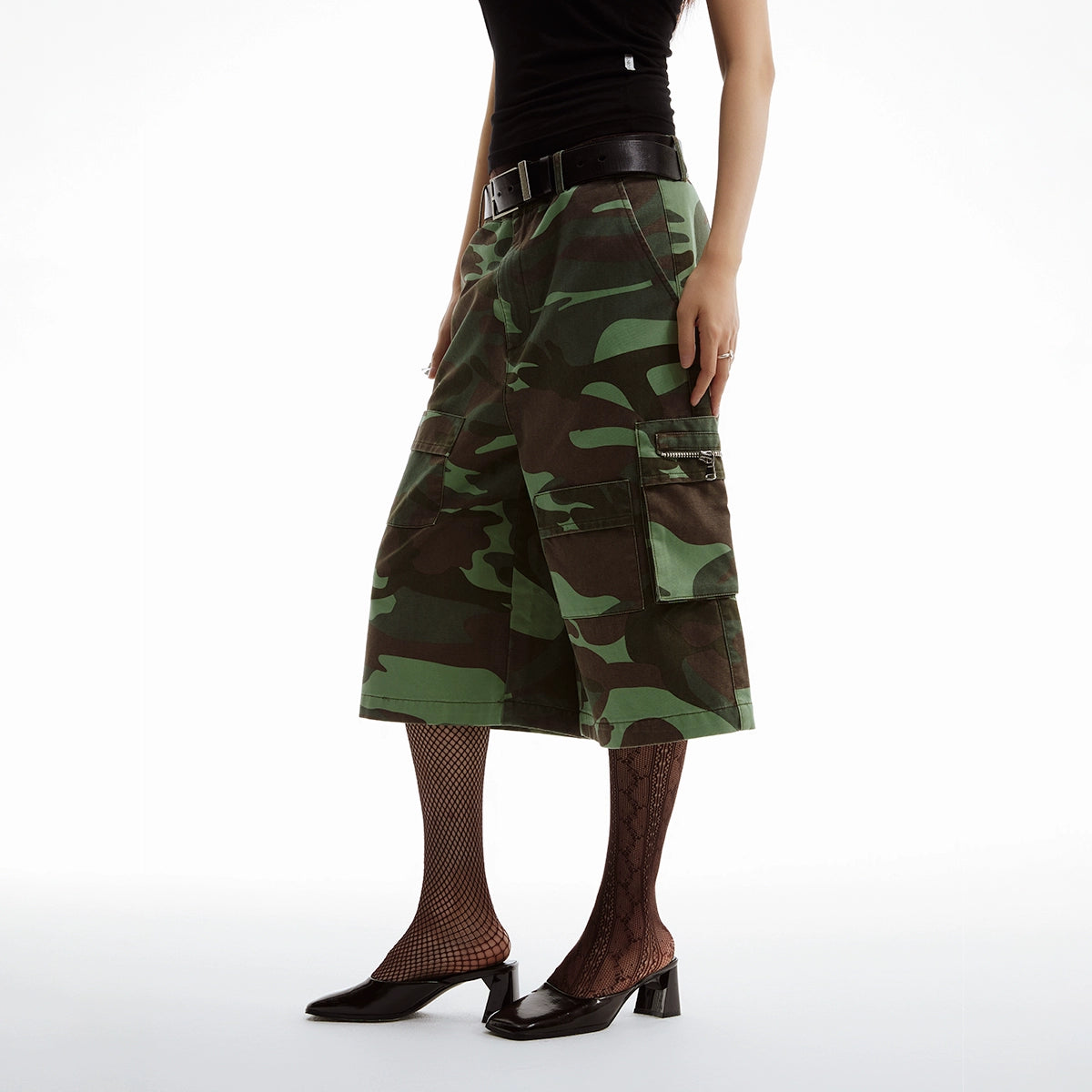 Camouflage Cargo Culotte Shorts with Pockets