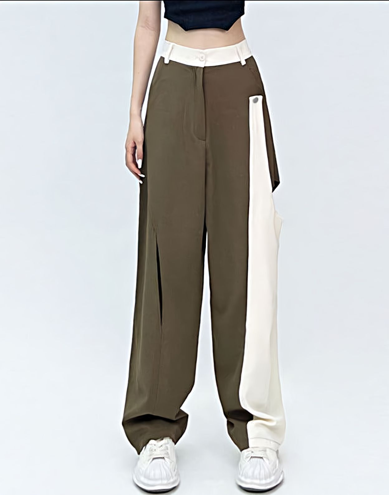 Color Block Wide Leg Pants with Side Cutouts