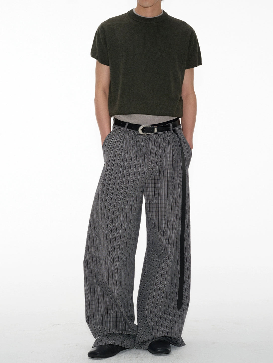 Plaid Wide Leg Pleated Pants