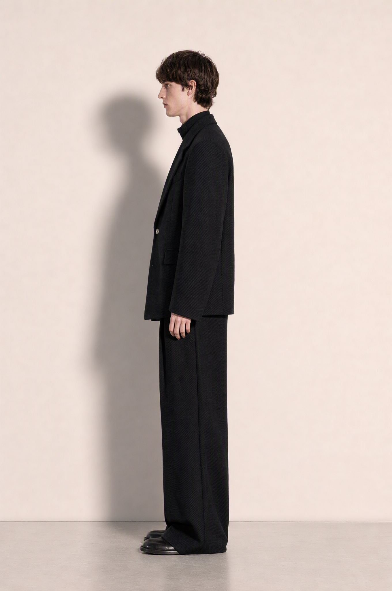 Boxy Hybrid Blazer and Wide Leg Trousers in Black – side view