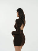 Cable Knit Turtleneck Mini Sweater Dress with Open Back