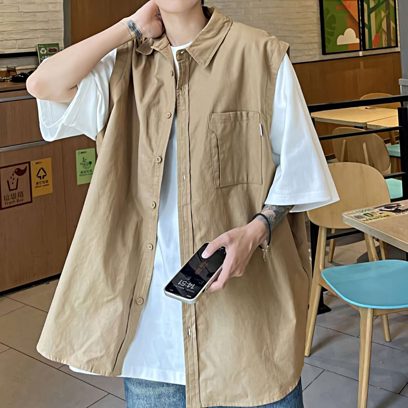 Oversized Mock Two-Piece Button Shirt