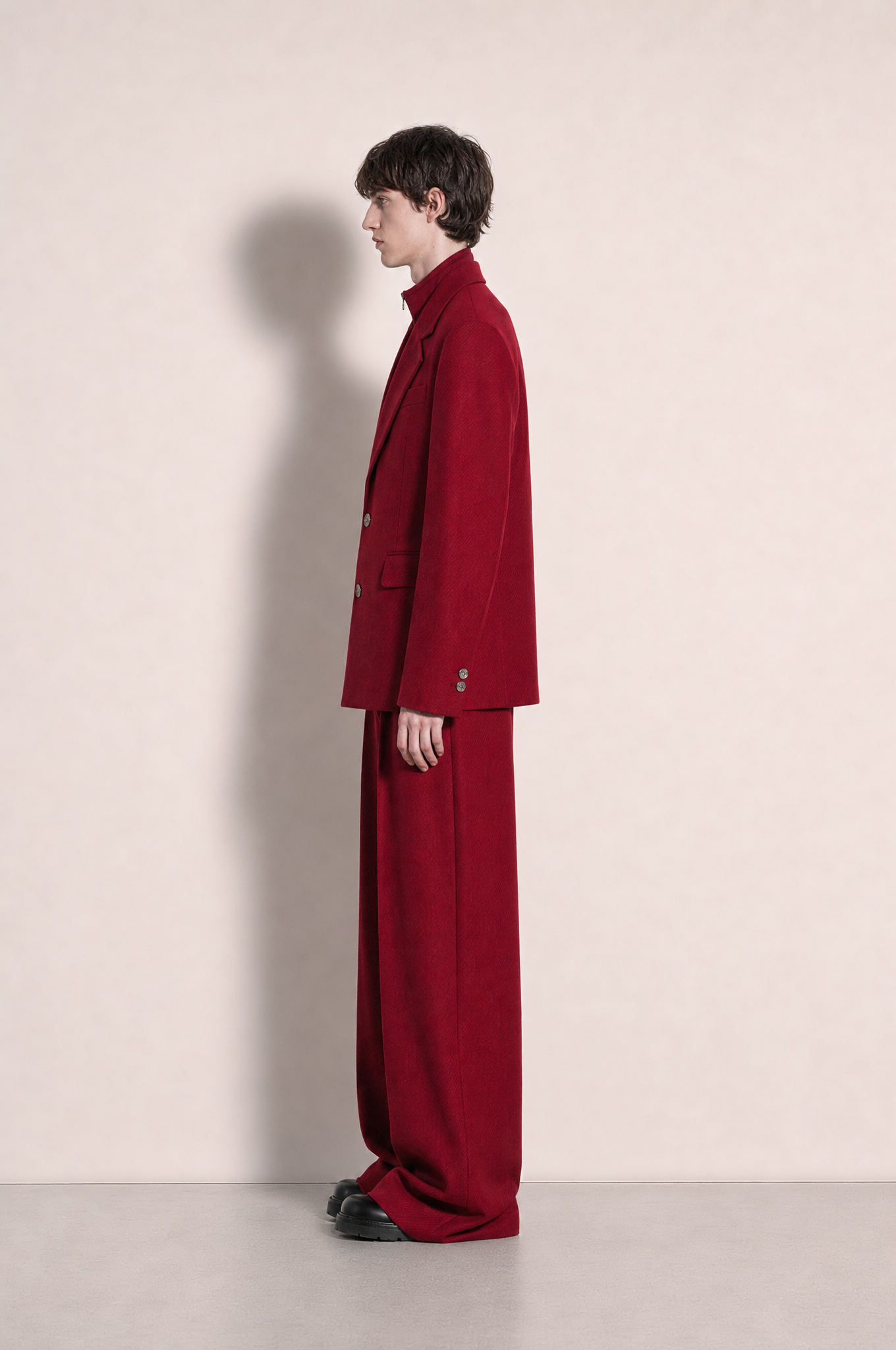 Boxy Hybrid Blazer and Wide Leg Trousers in Red – side view