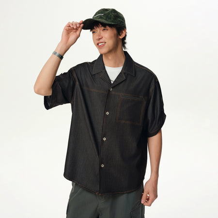 Soft Denim Short Sleeve Camp Collar Button Shirt