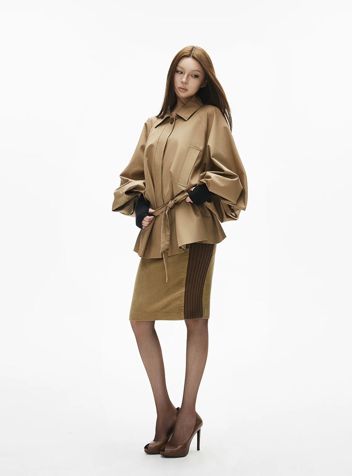 Batwing Sleeve Short Belted Trench Coat - nightcity clothing