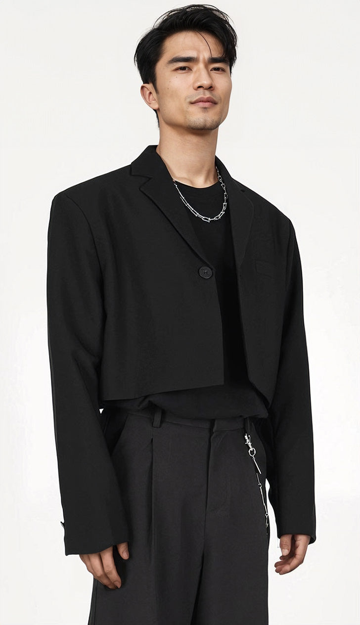Cropped Single-Button Blazer with Chest Pocket