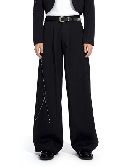 Structured Curve-Panel Cropped Blazer with Embellished Detailing and Wide Leg Pants Two-Piece Set - nightcity clothing