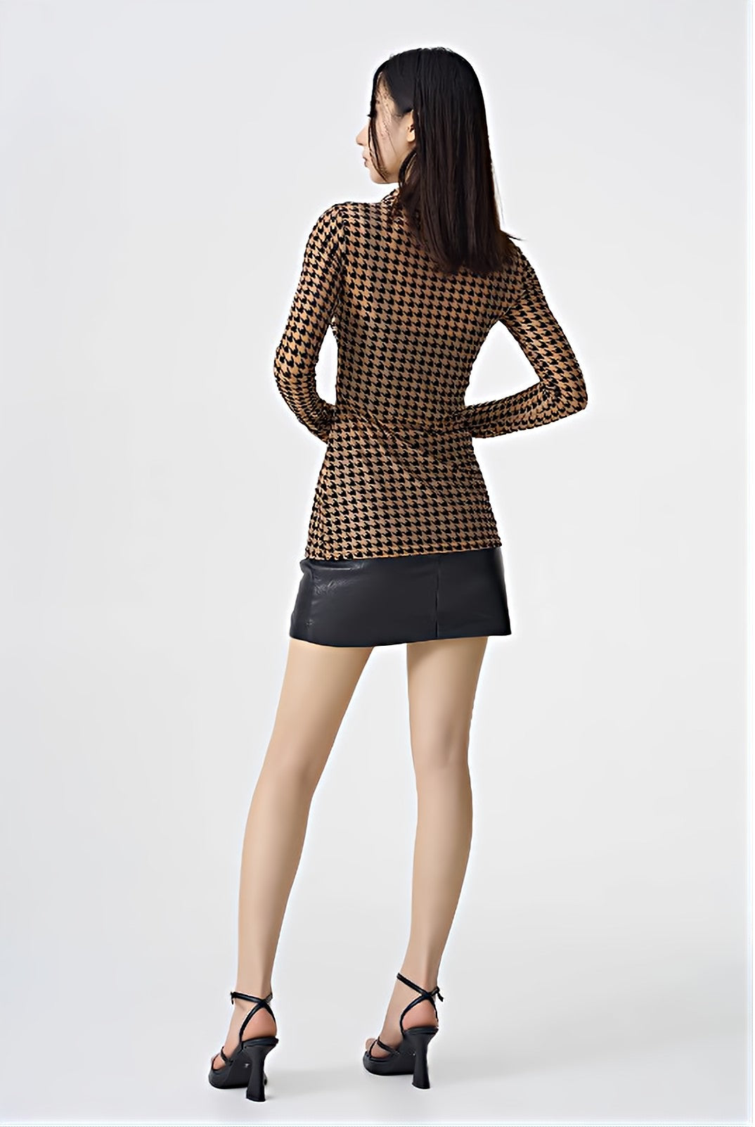 Skinny Houndstooth Button Shirt Blouse