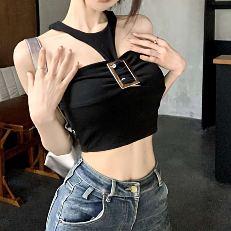 Halter Strap Buckle Crop Top