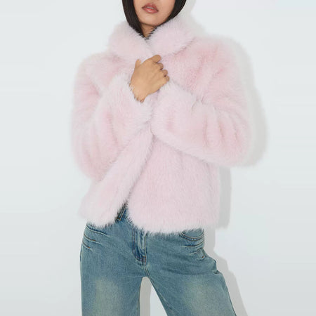 Faux Fur Neck-Lapel Cropped Coat