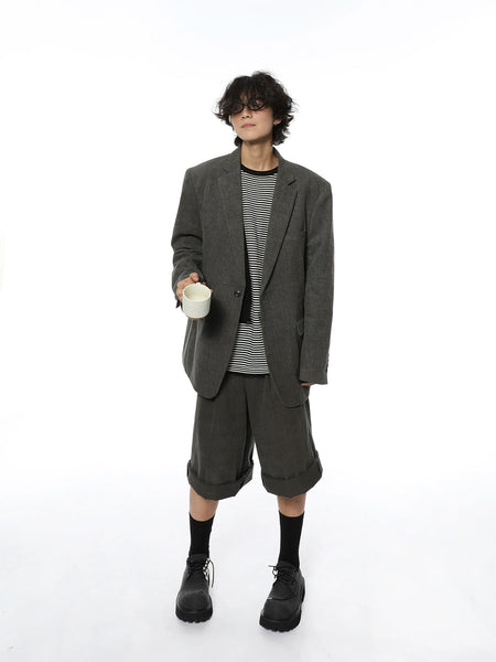 Oversized Textured Retro Blazer and Trousers Co-ord Set