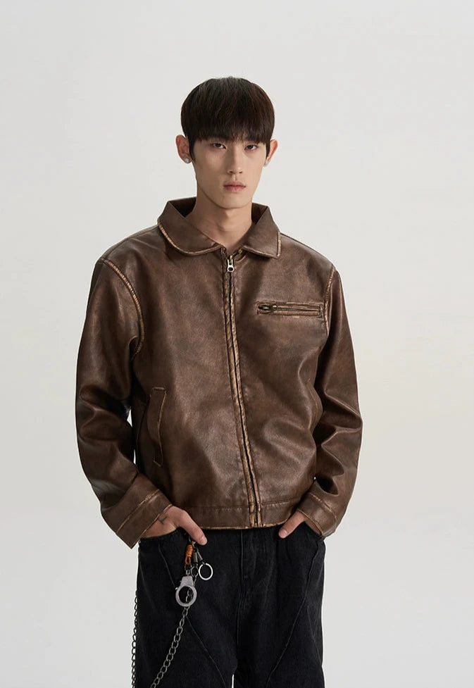 Vintage Leather Jacket with Zip Pocket Vintage Leather Jacket with Zip Pocket
