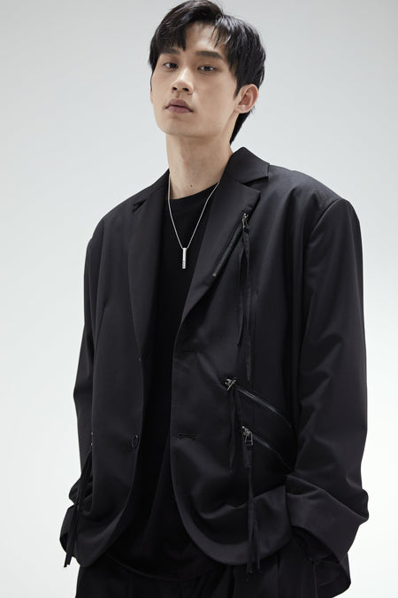 Oversized Single Breasted Blazer with Tassel Zip Details