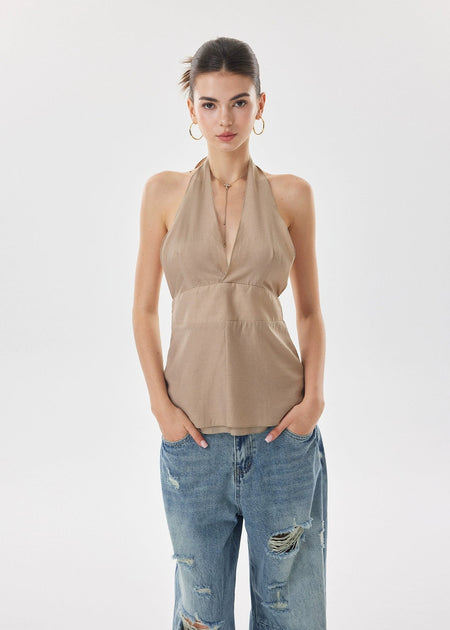 Plunging Halter Neck Sleeveless Top