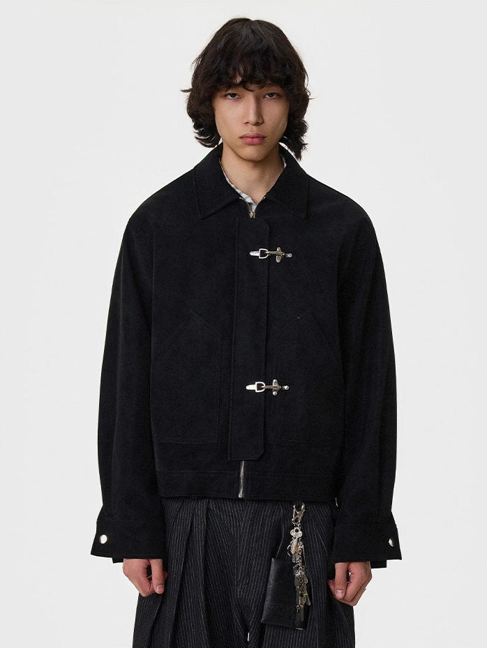 Suede Overlap Minimal Fireman Clasp Zip Jacket