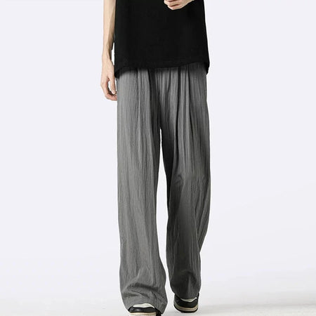 Wide-Leg Elastic Waist Pleated Trousers - nightcity clothing