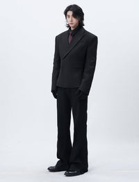 Wide-Lapel Structured Double-Breasted Blazer